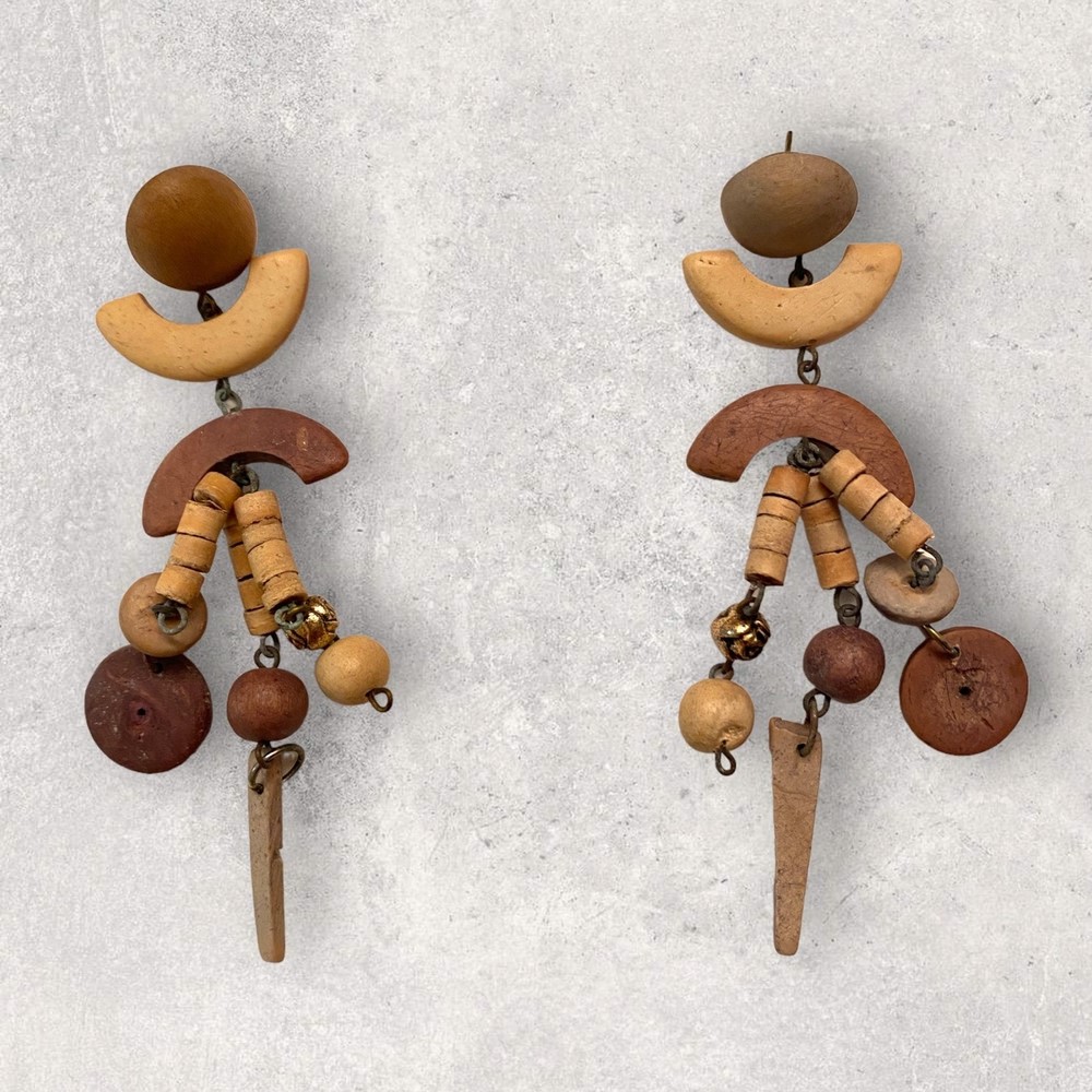 Rare Ethnic Bohemian Wood Bead Earrings